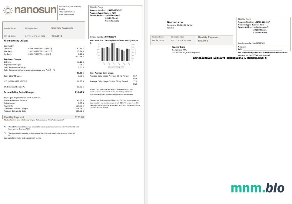 Czechy Nanosun sro rachunek za usługi komunalne szablon w programie Word w formatach pfd